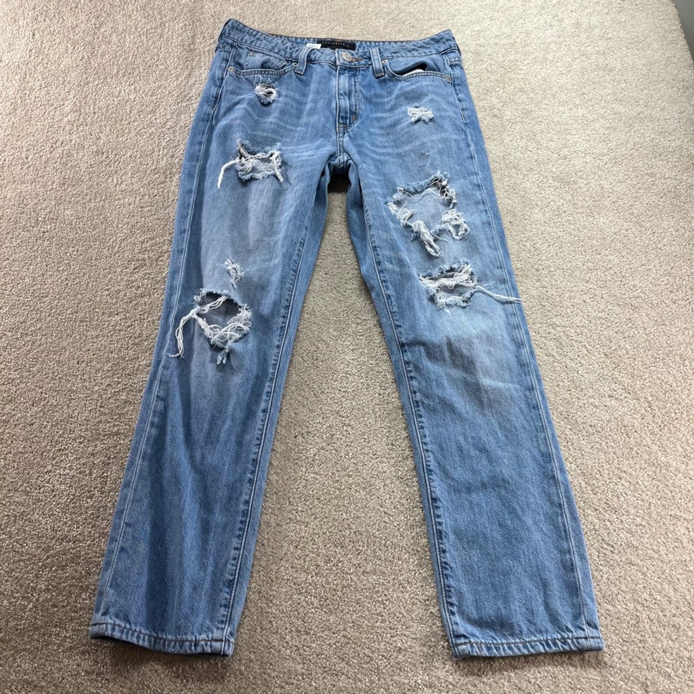 Aeropostale Distressed Straight Jeans Womens 2 Reg Light Blue Ripped Denim